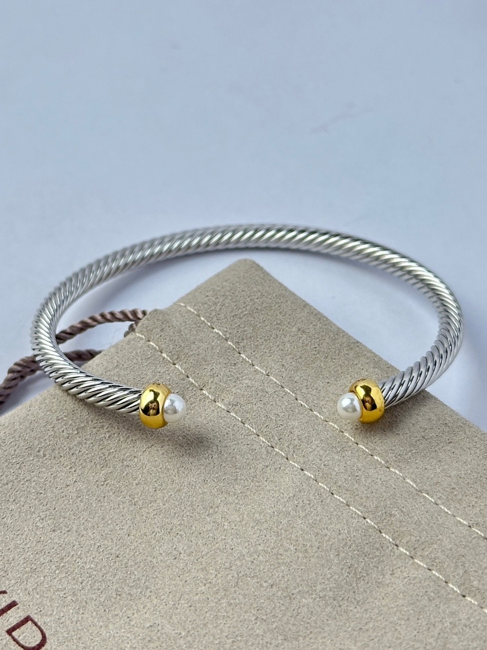 David Yurman Sterling Silver 18K Yellow Gold & Pearls Mini Cable Bracelet